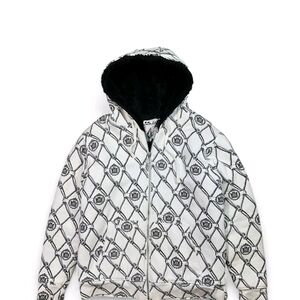 Volcom White Quilted Logo Zip Hoodie with Black Sherpa Hood